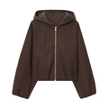 Women casual street style hooded jacket in coffee brown featuring elasticated hem and soft fleece - XS / Coffee