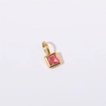 Gold square stainless steel pendant featuring a faceted pink birthstone centerpiece - July Birthstone Pendant