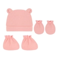 Ensemble rose en coton pour nouveau-né comprenant un bonnet doux et des moufles assorties - Rose Pastèque