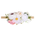 Soft nylon baby headband with white and pink floral fabric blooms and green leaves - Style 35 (35)