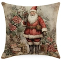 Christmas pillowcase with vintage Santa Claus print in cotton linen for festive home decor - YMD511-20 (Vintage Santa)