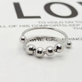 Adjustable stainless steel anti-anxiety ring with sliding beads and double-loop design - Adjustable Open / Silver (Stainless Steel)