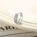 Silberne Huggie-Ohrringe mit rosa Herzen und blauen Marquise-Zirkonia Steinen - Blau & Rosa Huggie (Einzelstück)