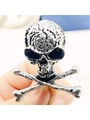 Close-up of vintage silver skull and crossbones brooch with black enamel gothic details - 14# Silver Gothic Crossbones Badge