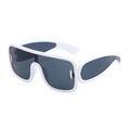 Modern white oversized sunglasses with gray lenses and gold oval metallic side accents - White Frame Gray Lens