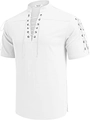 Dettaglio camicia da spiaggia bianca con scollo a V stringato e trama in cotone e lino - Taglia S / Top / Bianco