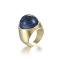 Gouden roestvrijstalen ring met een diepblauwe nebula-glassteen voor dames - US 6 / Donkerblauwe Nevel (KR88908G-K)
