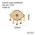 Gold plated evil eye charm pendant with colorful cubic zirconia and dimension details - Evil Eye (P01222)
