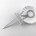 Dettaglio macro di un portachiavi a pentagramma argento punk retrò su sfondo bianco - K462-Portachiavi con Pentagramma Argento