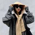 Chunky khaki knit hooded scarf for winter with a soft plush texture for maximum warmth - Balaclava Scarf Hat-Khaki