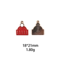 Front and back detail of 18x21mm red enamel building charm with gold metal texture - #15 Red House