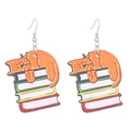 Süße orange Katze auf bunten Büchern Holzohrringe für Mädchen als Geschenk - Bücherstapel Katze Stil (WG-1187)