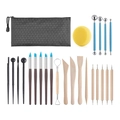 Complete pottery tool set with carving brushes, sponge and black storage bag case - 25-piece Clay Tool Set (cloth Bag Version) - A Best-selling Item Across Borders.