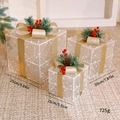 Three-piece transparent Christmas gift box set with golden bows and pinecone decor - Champagne Gold Gift Boxes 3Pcs