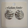 Polished silver stainless steel stud earrings with modern rippled texture design - Oval Horizontal Stripe / Steel