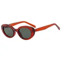 Schicke ovale Sonnenbrille mit dunkelgrauen Gläsern und durchscheinendem roten Bernsteinrahmen - C3-Dunkler Tee-Rahmen Tintengrüne Gläser