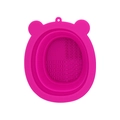 Pink bear-shaped silicone makeup brush cleaning mat with textured surface for beauty tools - Bear Shape / Rose Red