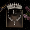 Silver bridal jewelry set with sparkling rhinestones, crown, necklace and drop earrings - Silver Style (ZUHE-024S)