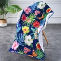 Tropical beach towel with hibiscus and palm leaves on a navy background - 70*150cm / Multicolor Flower