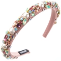 Baroque headband with colorful crystals and pearls on pink silk, handmade luxury accessory - Pink