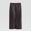 Women high waist faux leather midi skirt with waist belt and back slit detail - XS / Maxi Skirt (Back Slit)