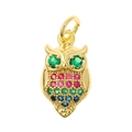 Golden owl pendant with colorful zircon stones for DIY bracelets and jewelry - Owl Style/P37-2
