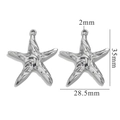 Polished silver starfish charms in stainless steel with textured finish, size 35x28.5mm - Large Starfish - Steel Color