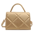 Champagne gold quilted crossbody bag with top handle and geometric rhombus texture - Gold