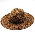 Detail of leopard print wide brim fedora with black leather band and silver metal rings - M(56-58cm) / Leopard with Silver Metal Ring Leather Belt (07)