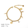 18k gold plated stainless steel chunky O-chain bracelet with lightning charms and OT buckle - Lightning Round Tag Charm Bracelet (TB5028)