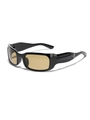 Square futuristic sunglasses with shiny black frames and amber tinted lenses - Glossy Black Greenish Brown Lenses