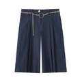 Dunkelblaue Shorts mit weitem Bein, dekorativem Goldkettengürtel und Metallschnalle - XS / Marineblau