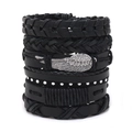 Mehrlagiges schwarzes Lederarmband-Set für Herren im Punk-Stil mit Metallflügeln - Flügel Anhänger Stil (17)