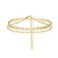 Minimalistisches S925 Sterlingsilber Doppelarmband mit goldfarbenen Pailletten - 16.5+5cm (ca. 2,5g) / 14K Gold