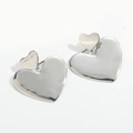 Silver double heart stud earrings with minimalist hammered finish in metallic style - Heart (Silver)