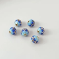 Blue enamel 18K gold petal pattern watermelon beads for DIY jewelry making - 14# Six-leaf Bead 8mm / 1 Piece