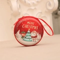 Portamonete natalizio rosso con guscio rigido rotondo e simpatico motivo di Babbo Natale - Babbo Natale Elfo e Albero