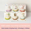 3D birthday cake greeting card set with cute cartoon animals and matching envelopes - Set of 6-HK8011