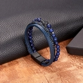 Detailed view of multilayer leather bracelet with blue beads and black magnetic metal clasp - Lapis Lazuli Cross