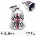 Vintage steel biker bell pendant with red cross and angel wings, 29x26mm size - Red Cross Wings Style (KP130943-MZOZ)