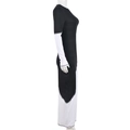Detail of contrast stitching and black and white patchwork on long sleeve maxi dress - S / Black