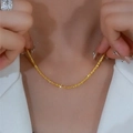 Sparkling 18K gold-plated titanium steel thin chain necklace shown on neck - Shimmer Chain 40+5cm-Gold