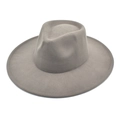 Macro detail of high-quality grey wool felt fedora with stitched wide brim edge - M (56-58cm) / Light Gray