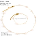 Detail view of 18K gold plated stainless steel set with pink gemstones and small pearls - Pink Gemstone Pearl Style (S-H556 S-N563)