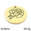 20mm gold stainless steel round necklace pendant featuring an engraved rose flower - Aster-Gold (KLJ8061-Z)