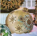 Close-up of a 60cm golden inflatable Christmas ball with glitter snowflake patterns - Gold Snowflake