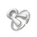 Polished silver liquid-metal style adjustable ring with 3D fluid geometric design - Letter R
