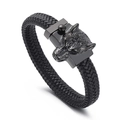 Pulsera para hombre de cuero trenzado negro con cierre de metal con cabeza de lobo - 19cm Negro