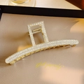 Elegant gold metal hair claw clip with pavé rhinestones in a sleek rectangular design - Gold Rectangular Full Diamond Claw