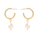 Orecchini a cerchio in acciaio inossidabile placcato oro 18K con perle d'acqua dolce - Forma C Perla d'Acqua Dolce / Oro
